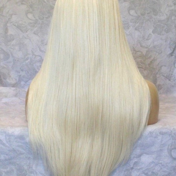 Long Silky Straight Platinum Highlighted Wig main image 4